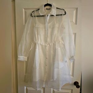 Samuel Dong Sheer Long Sleeve Shirt Dress